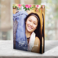 Bat Mitzvah Watercolor Floral Chic Script Keepsake