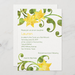 Bat Mitzvah Watercolor Floral Design Invitation