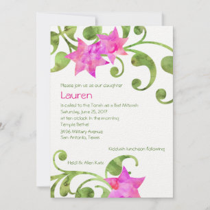Bat Mitzvah Watercolor Floral Design Invitation