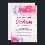 Bat Mitzvah Watercolor Glitter Invitation<br><div class="desc">Our Bat Mitzvah Invitation with Abstract watercolor and gold glitter is a casual,  elegant way to invite friends & family to your Bat Mitzvah celebration. This is a modern design that makes a beautiful impression.  Enquiries or special requests for additional coordinated items: message us or email: bestdressedbread@gmail.com
Mazel Tov!</div>
