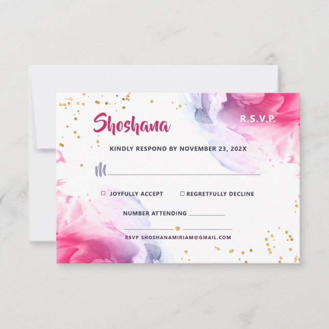 Bat Mitzvah Watercolor Glitter Response Card (Front)