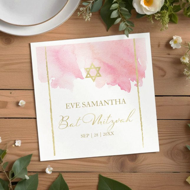 Bat Mitzvah Watercolor Napkins | Abstract Pink (Creator Uploaded)