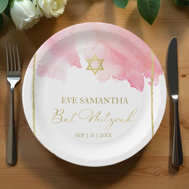 Bat Mitzvah Watercolor Paper Plates | Abstract  (Creator Uploaded)