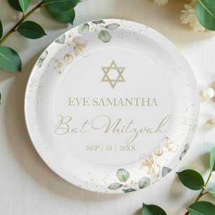 Bat Mitzvah Watercolor Paper Plates   Eucalyptus