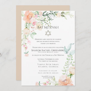 BAT MITZVAH   Watercolor Spring Blossoms Verse 3 Invitation