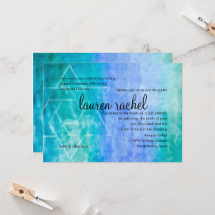 Bat Mitzvah Watercolor Streaks Blue Star of David Invitation