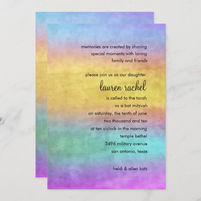 Bat Mitzvah Watercolor Streaks Invitation (Front/Back)