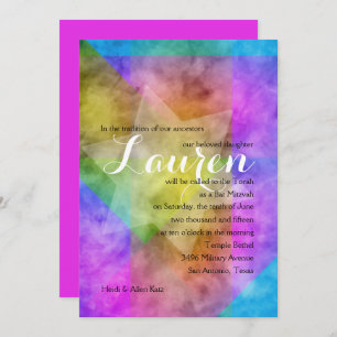 Bat Mitzvah Watercolor Vibrant Colourful Star Invitation
