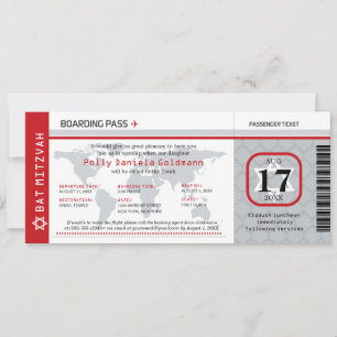 Bat Mitzvah World Traveller Boarding Pass Invitation