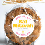 Bat Mitzvah Yellow Bold Hot Pink Typography Cool Classic Round Sticker<br><div class="desc">Be proud, rejoice and showcase this milestone of your favourite Bat Mitzvah! Use this bold pop, personalised sticker to add to her special day. Fun, groovy, bold hot pink, yellow and dark grey modern sans serif typography and Star of David overlay a clean white background. Personalise the custom text with...</div>