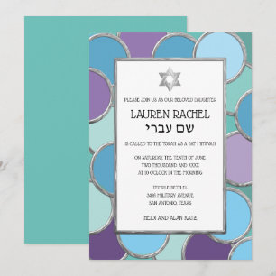 Bat Mitzvah Your Colours Circles in Silver Invitation
