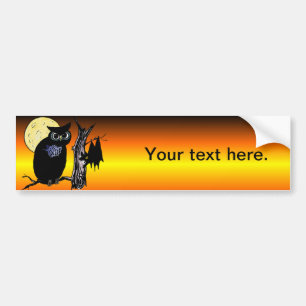Bat Moon and Owl on Halloween Bumper Sticker