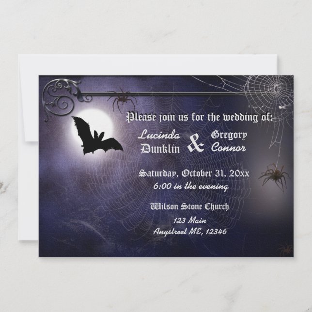 Bat, Moon and Spiders Halloween Invitation (Front)