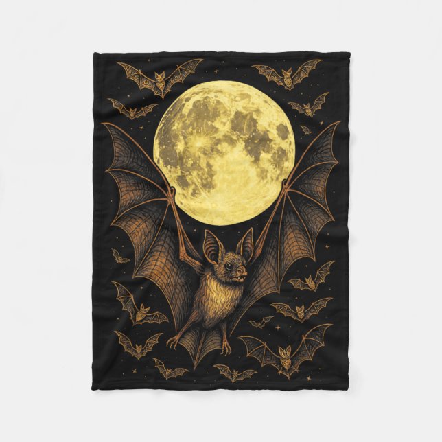 Bat Moon Halloween Gothic Spooky Nature Night  Fleece Blanket (Front)
