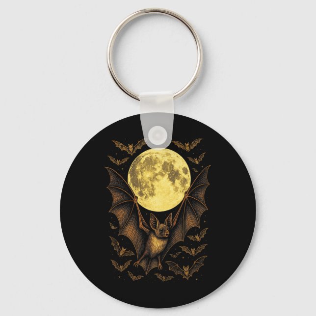 Bat Moon Halloween Gothic Spooky Nature Night  Key Ring (Front)