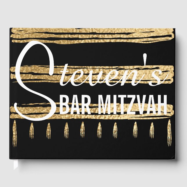 Bat or Bar Mitzvah Party Gold Tallit Guest Book (Front)