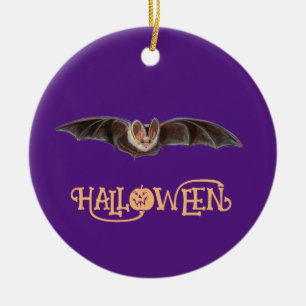 Bat Pipistrellus Illustration Happy Halloween Ceramic Tree Decoration