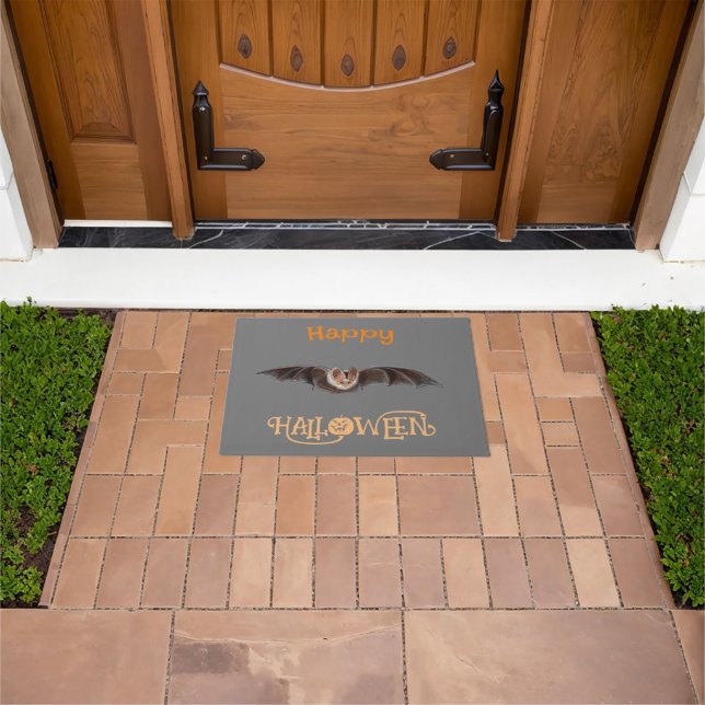 Bat Pipistrellus Illustration Happy Halloween  Doormat (Outdoor)
