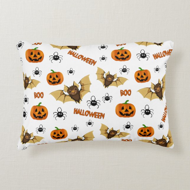 Bat, pumpkin and spider pattern decorative cushion (Front)