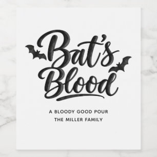 Bat’s Blood   Spooky Adult Vampire Halloween Party Wine Label