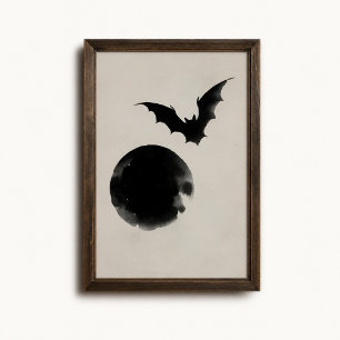 Bat Silhouette Moon Halloween Wall Poster