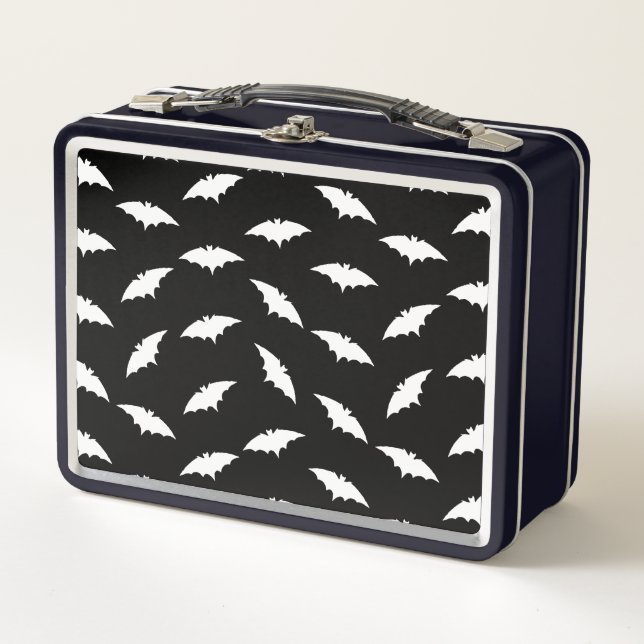 Bat Silhouette Shape Art Pattern Halloween Bats Metal Lunch Box (Front)