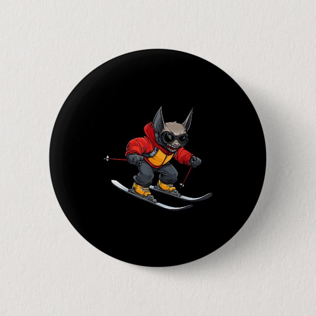 Bat Skier  6 Cm Round Badge (Front)