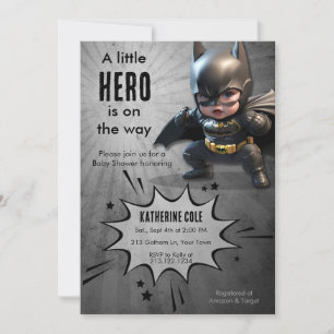 Bat Superhero Baby Shower Invitation