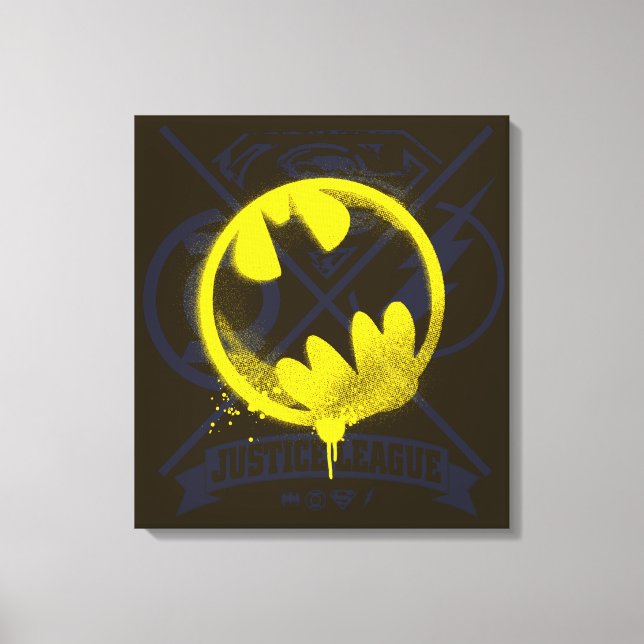 Bat Symbol Tagged Over Justice League Canvas Print (Front)
