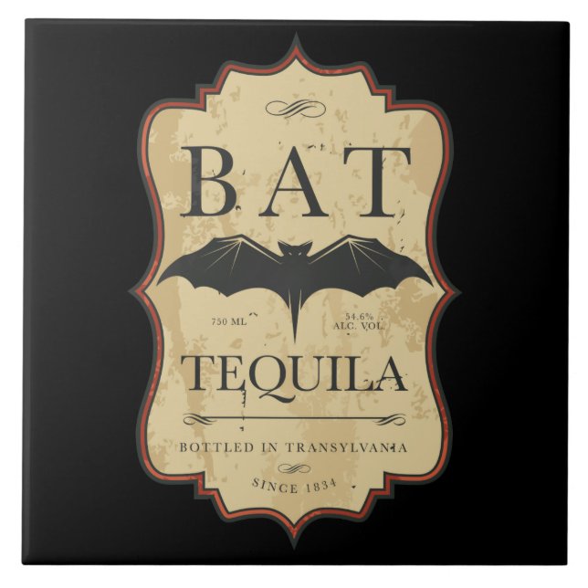 Bat Tequila Vintage Halloween Label Tile (Front)