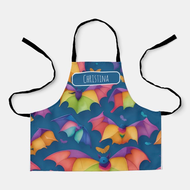 Bat Watercolor Colourful Personalised Pattern Apron (Front)