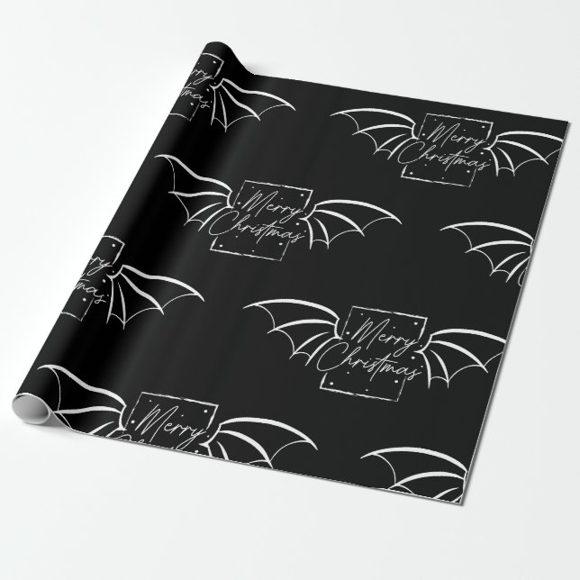 Bat Wing Merry Christmas Bookish Wrapping Paper (Unrolled)