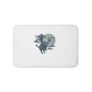 Bat-Winged Cat Scary Halloween Full Moon  Bath Mat