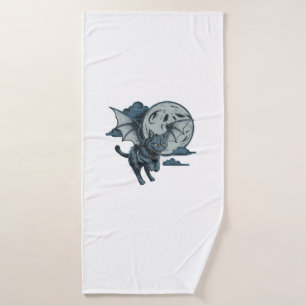 Bat-Winged Cat Scary Halloween Full Moon  Bath Towel