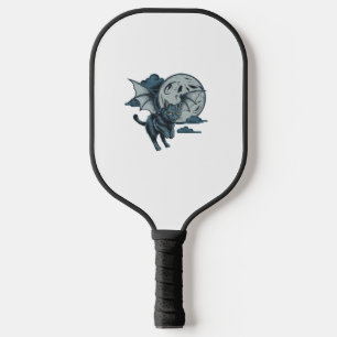 Bat-Winged Cat Scary Halloween Full Moon  Pickleball Paddle