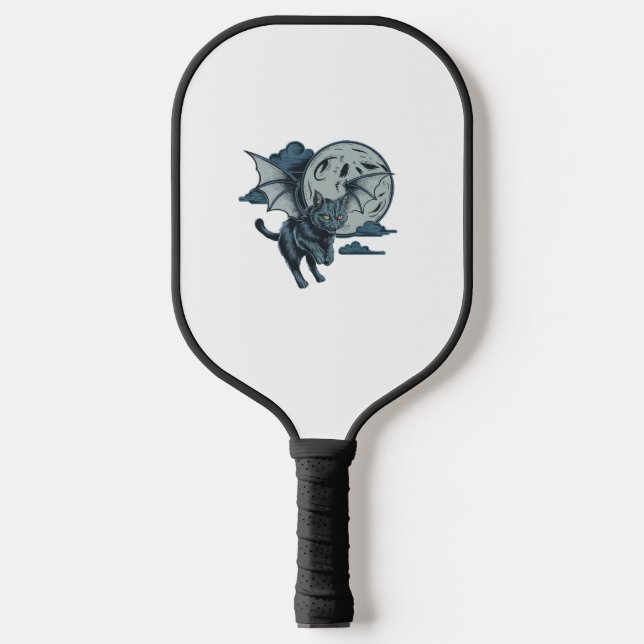 Bat-Winged Cat Scary Halloween Full Moon  Pickleball Paddle (Front)