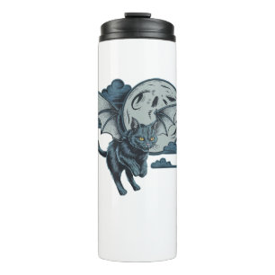 Bat-Winged Cat Scary Halloween Full Moon Thermal Tumbler