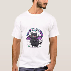 Bat Wings Big Purrs Cute Black Cat Halloween T-Shirt