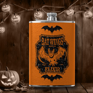 Bat Wings Elixir Orange and Black Glitter Hip Flask