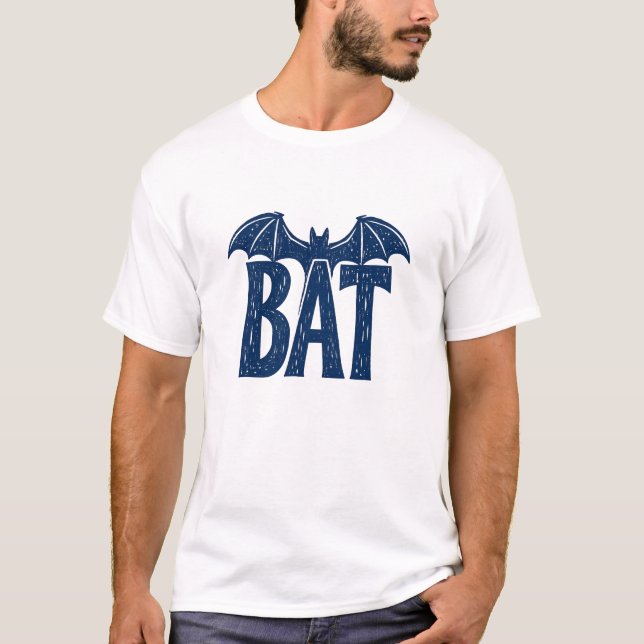 Bat Wings Halloween Linocut Design T-Shirt (Front)