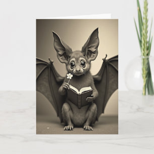 Bat With Book And Flower Card