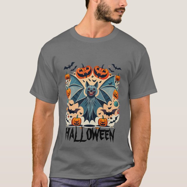 Bat with open wings funny halloween T-Shirt (Front)