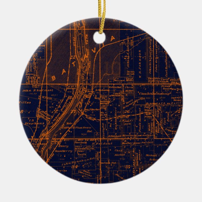 BATAVIA ILLINOIS 1871 MAP FOX RIVER VALLEY CERAMIC TREE DECORATION (Front)