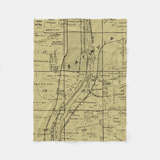 BATAVIA ILLINOIS 1871 MAP FOX RIVER VALLEY FLEECE BLANKET (Front)