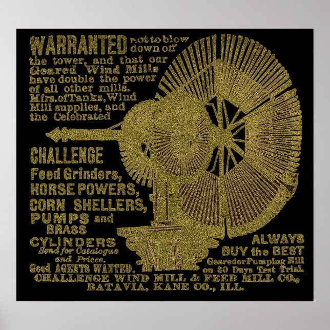 Batavia Illinois Challenge Windmill 1889 Ad Poster (Front)