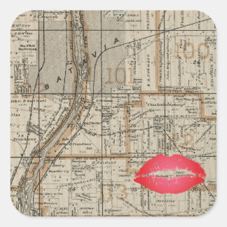 Batavia Illinois Plat Map 1870 Fox River Valley Square Sticker