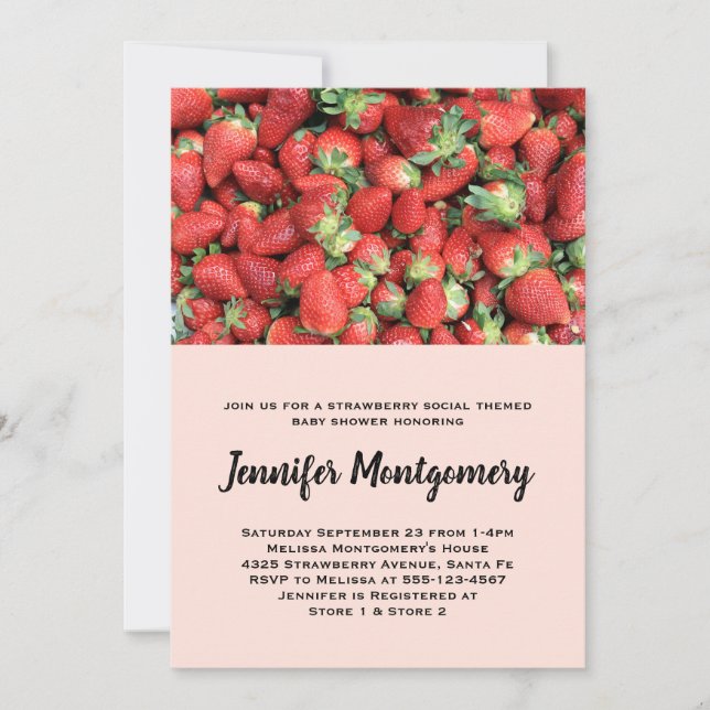 Batch of Red Juicy Strawberries Baby Shower Invitation (Front)