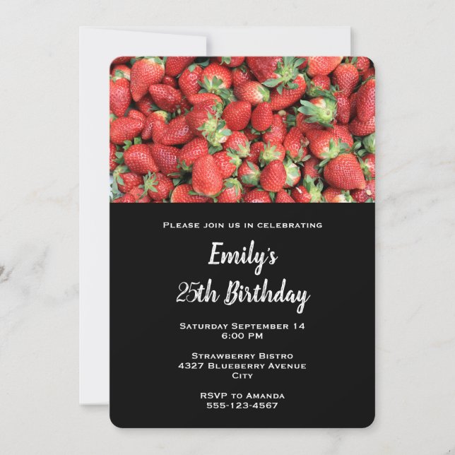 Batch of Red Juicy Strawberries Birthday Invitation (Front)