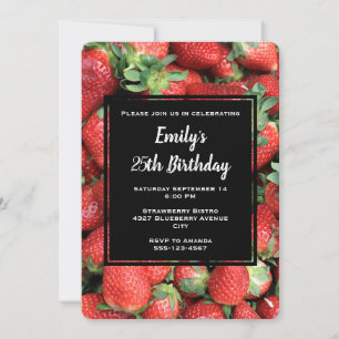 Batch of Red Juicy Strawberries Birthday Invitation