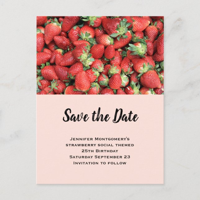 Batch of Red Juicy Strawberries Save the Date Invitation Postcard (Front)